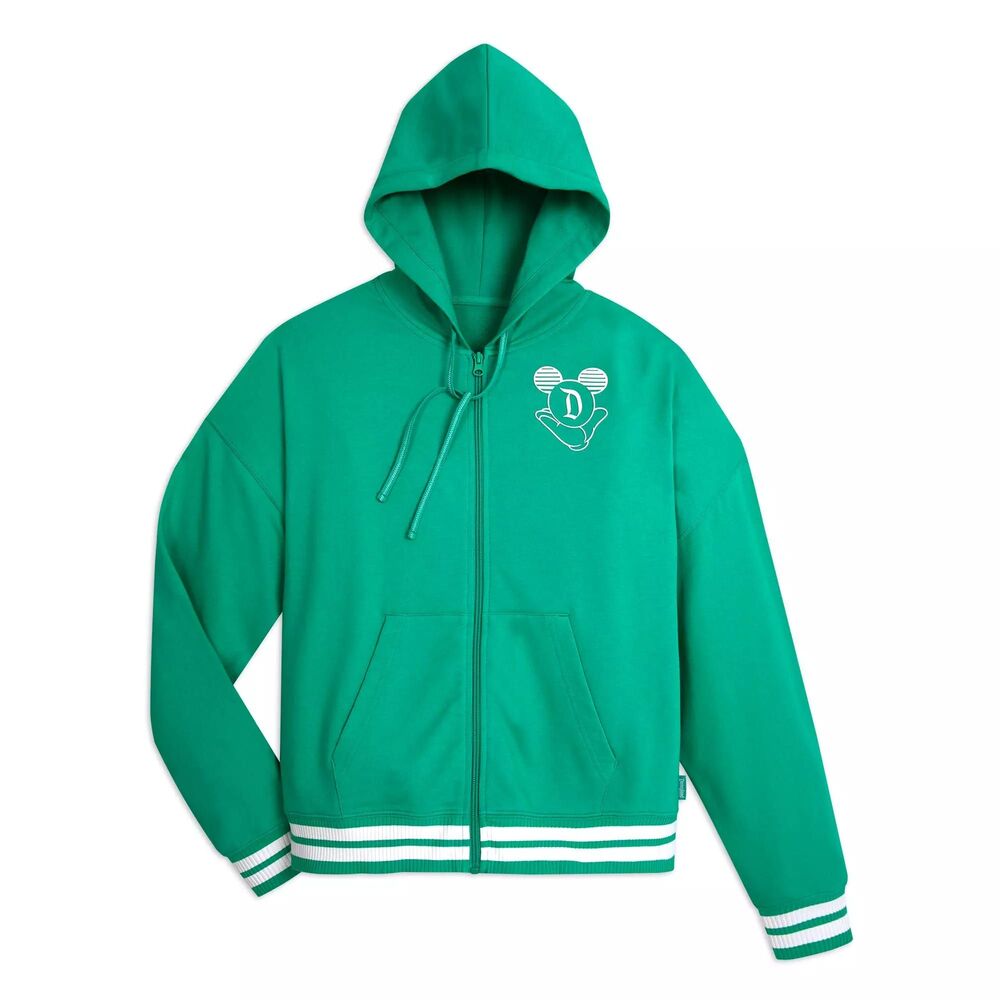 Disneyland Varsity Zip Hoodie Women's L Green Sweatshirt Relaxed Vacation NWT